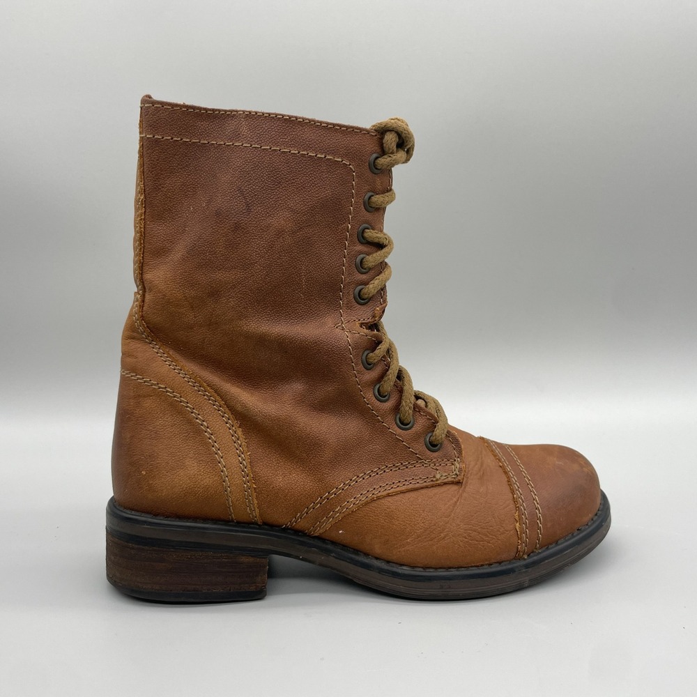 Steve Madden Troopa Combat Boots Womens 8 Tan Leather LaceUp Biker Boho Festival